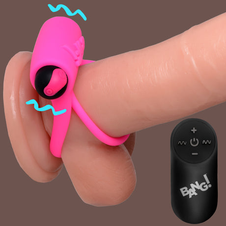 Bang! Remote Control 28X Vibrating Cock Ring with Bullet — Black - BNG-AG572-BLK