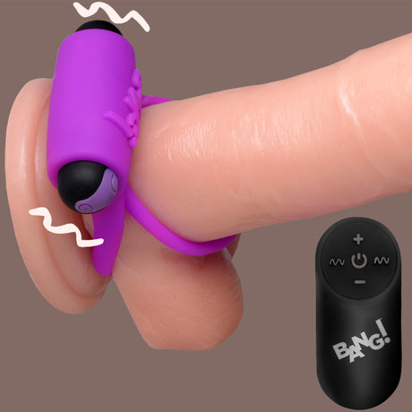 Bang! Remote Control 28X Vibrating Cock Ring with Bullet — Black - BNG-AG572-BLK