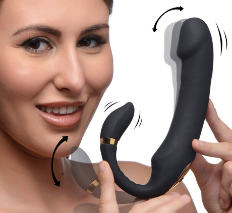 Inmi 10X Pleasure Pose Come‑Hither Silicone Vibrator with Poseable Clit Stimulator — Black/Gold - INM-AG630