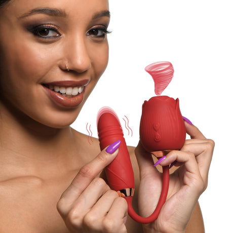 Bloomgasm Romping Rose Suction & Thrusting Vibrator — Red - INM-AH147