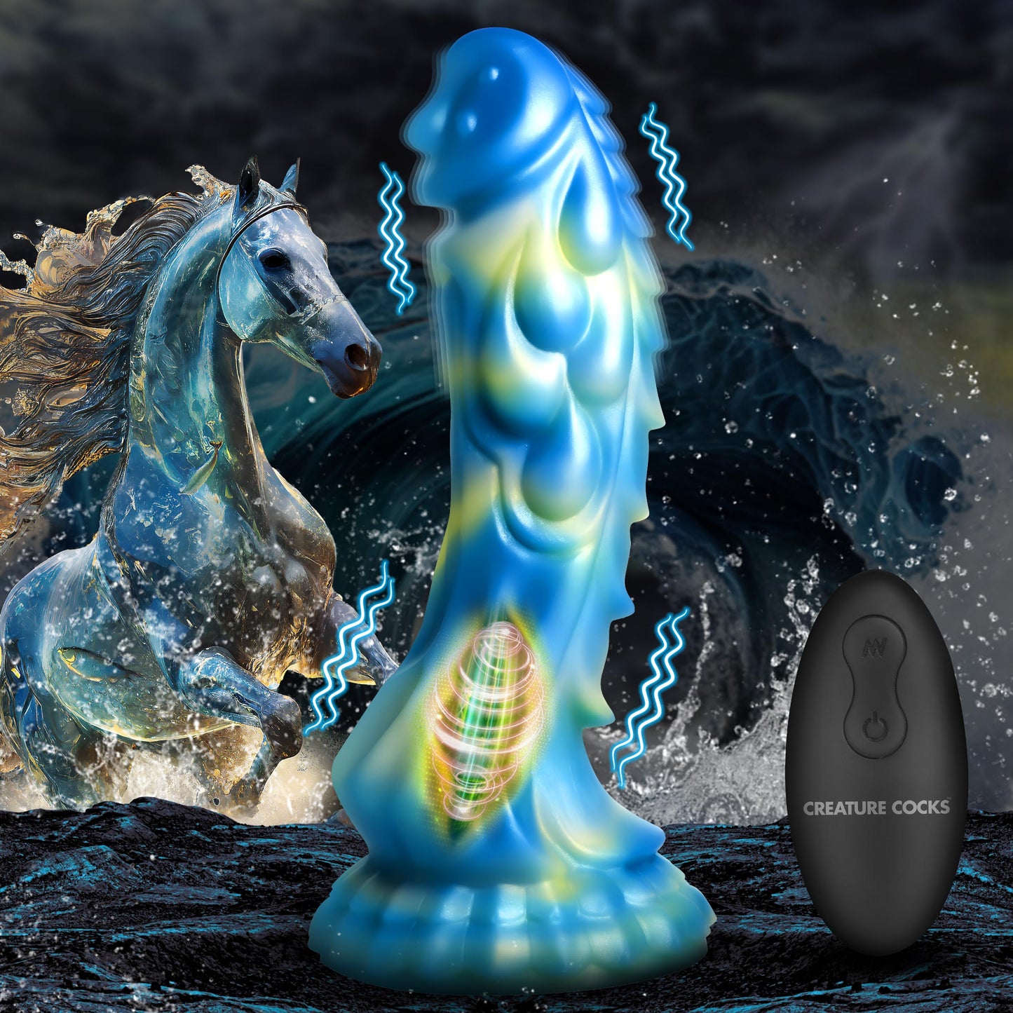 Sea Stallion Vibrating Silicone Dildo with Remote by Creature Cocks