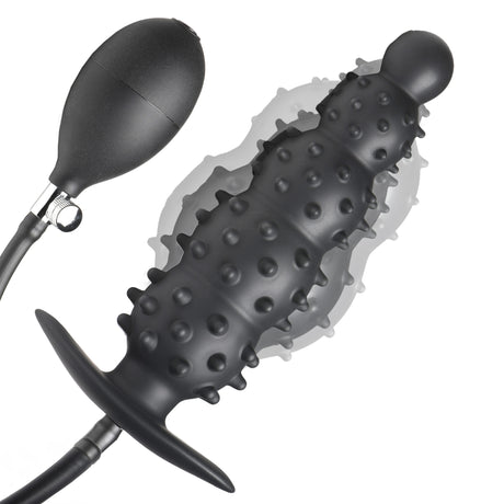 Master Series Nubbed Inflatable Silicone Anal Plug — Black - MS-AH219