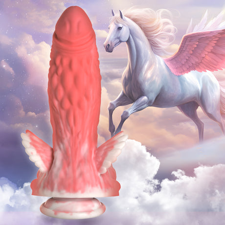 Creature Cocks Pegasus Pecker Winged Silicone Dildo, Pink & White, 8.5 in - CC-AH239-PNK