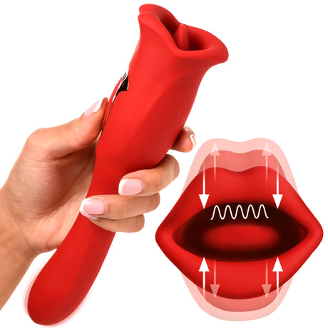 Lickgasm Kiss and Tell Pro Dual‑Ended Kissing Vibrator — Red Silicone - 848518052759