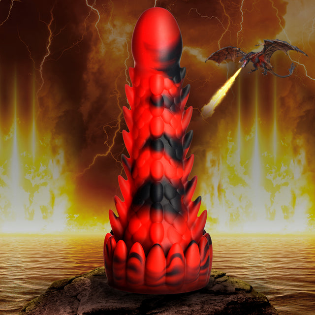 Creature Cocks Demon Rising Scaly Dragon Silicone Dildo, Red & Black, 8 in - 848518052995