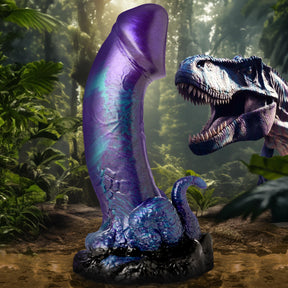 Creature Cocks Dino-Dick Silicone Dildo, Large (Blue/Purple/Teal) - 848518053459