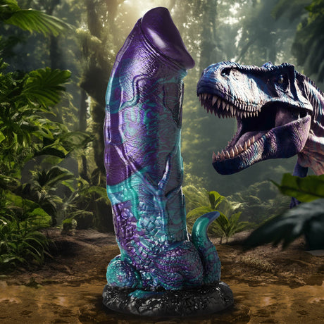 Creature Cocks Dino-Dick Silicone Dildo, Large (Blue/Purple/Teal) - 848518053459