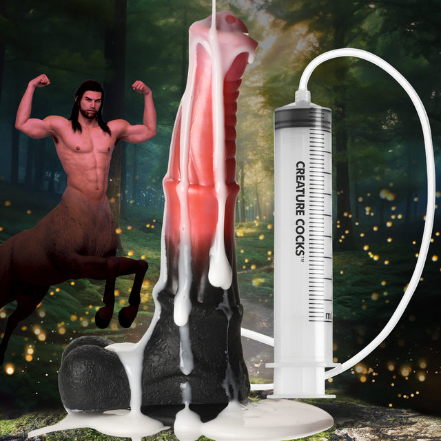 Creature Cocks Centaur Explosion Squirting Silicone Dildo, 9.6 in Peach/Black - 848518053510