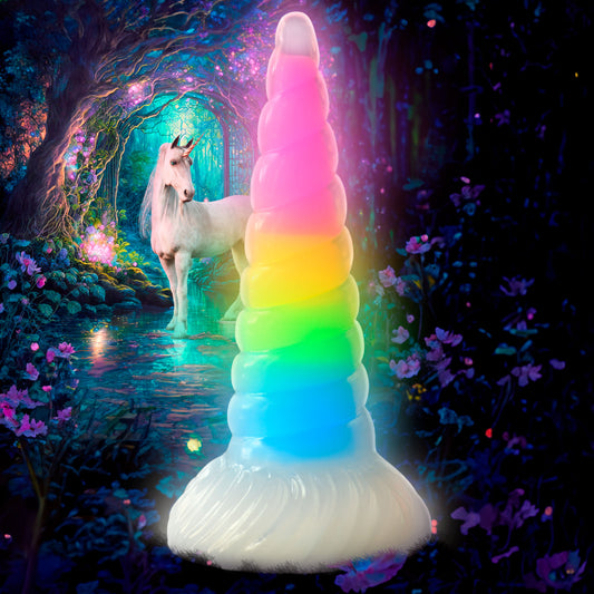 Uni-Glow Glow-In-The-Dark Rainbow Silicone Dildo by Creature Cocks