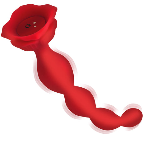 Bloomgasm Beaded Rose Silicone Anal Vibrator — 7.7in Red - 848518053596