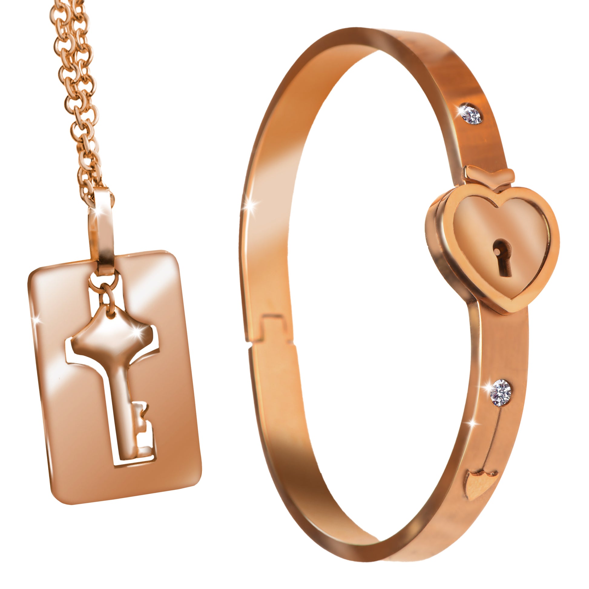 Cuffed Locking Bracelet and Key Necklace - Rose Gold by Master Series