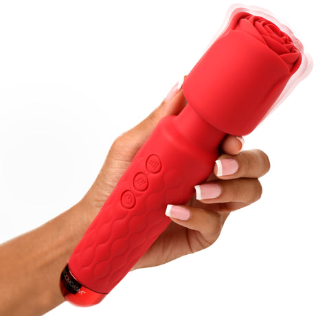 Bloomgasm Deluxe Silicone Rose Wand — Rechargeable Red - INM-AH318