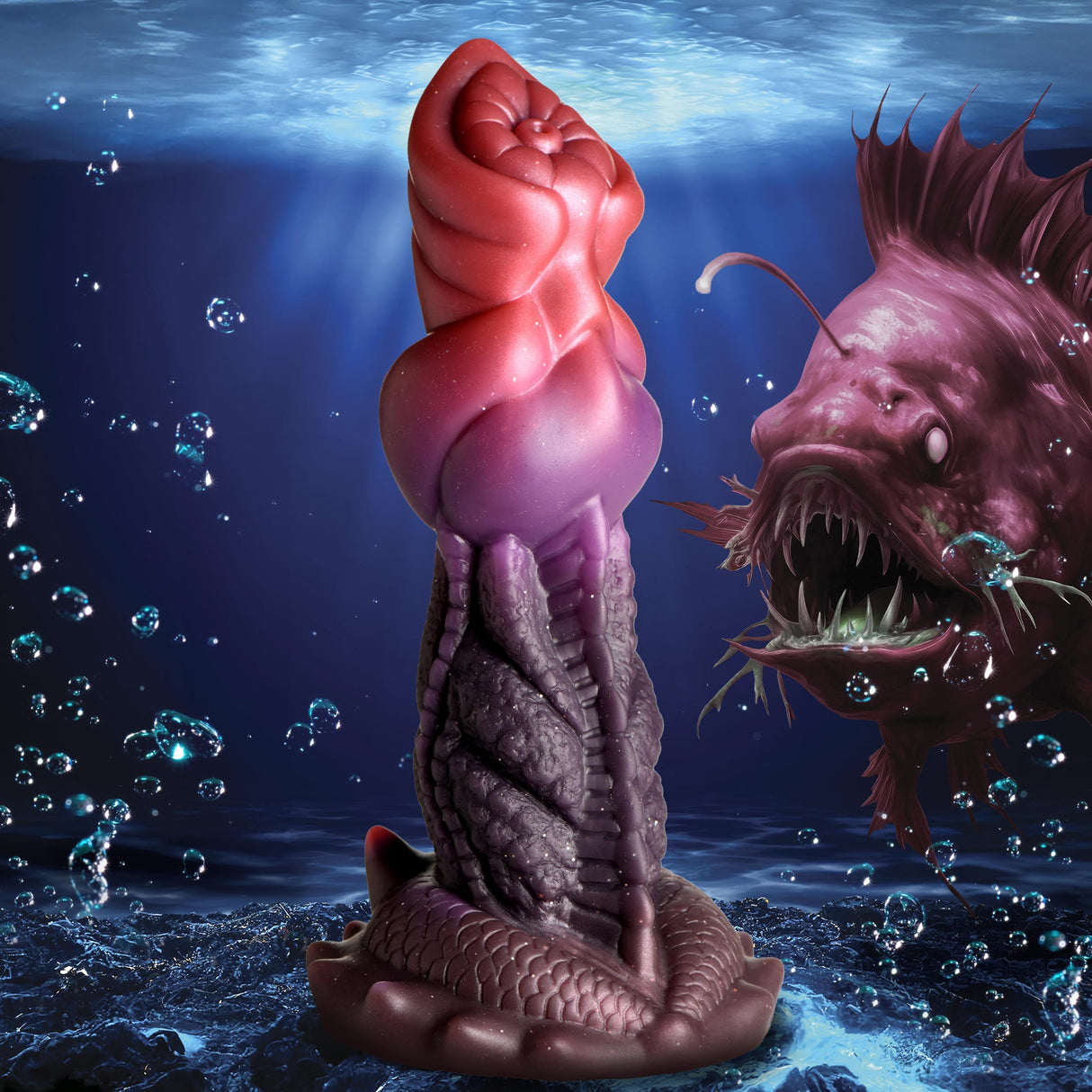 Creature Cocks Deep Diver Silicone Dildo, 7.6in, Red/Brown - 848518054289