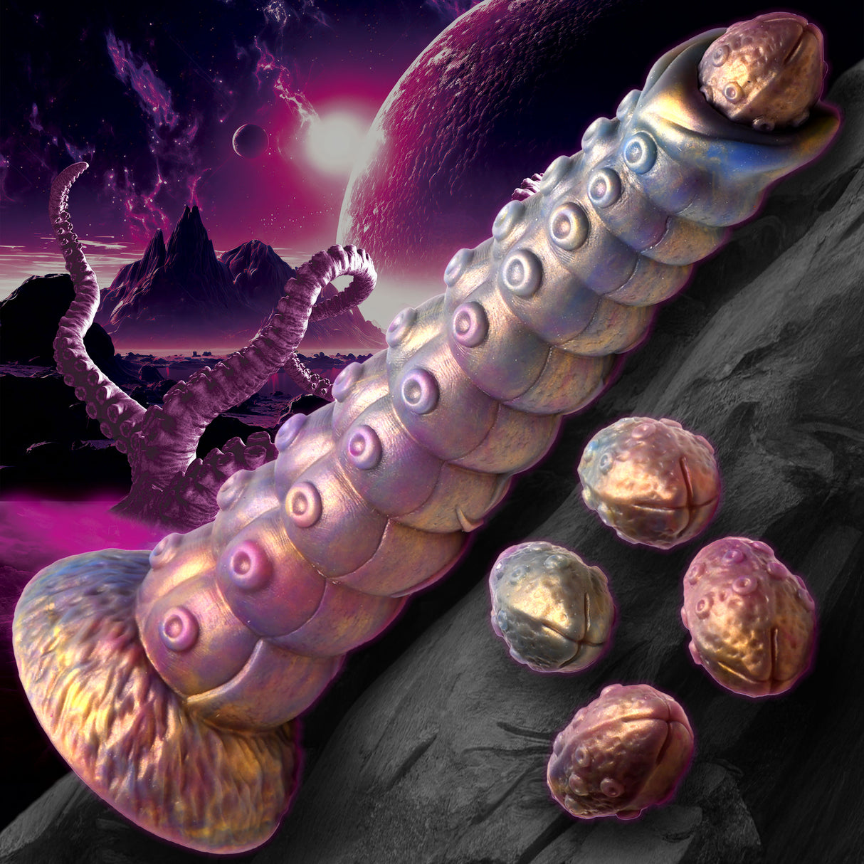 Creature Cocks Deep Invader Tentacle Ovipositor Silicone Dildo, Gold 11.6 in - 848518054623
