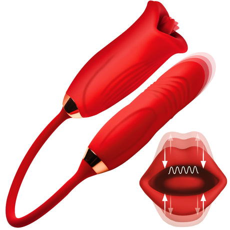 Lickgasm Magic Kiss Clitoral Stimulator & Thrusting Vibrator, Red - INM-AH421