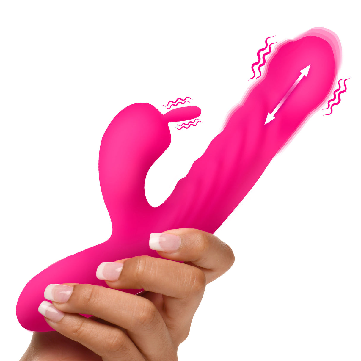 Bang! Thrusting & Vibrating Silicone Rabbit Vibrator, Pink - 848518055095