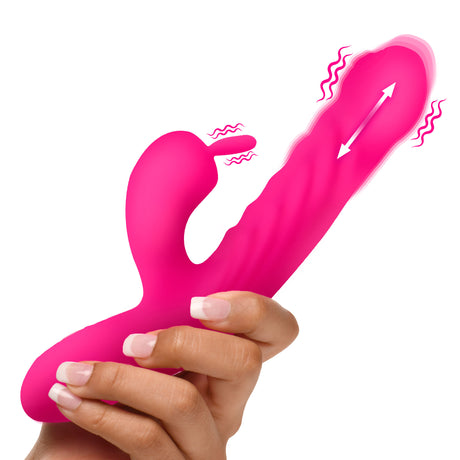 Bang! Thrusting & Vibrating Silicone Rabbit Vibrator, Pink - 848518055095