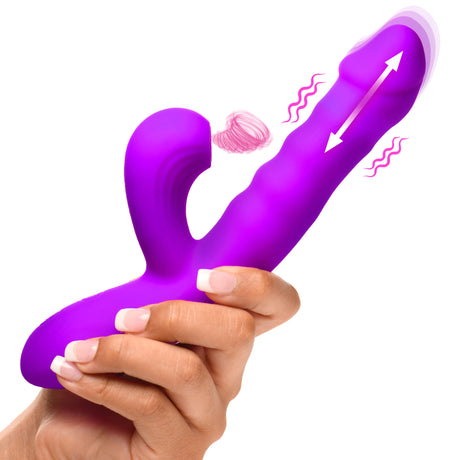 Bang! Thrusting & Clit-Sucking Silicone Rabbit Vibrator — Purple - BNG-AH434