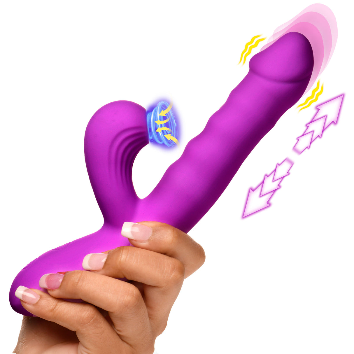 Shegasm Thrust Wave Thrusting & Sucking Silicone Rabbit Vibrator — Purple - INM-AH436