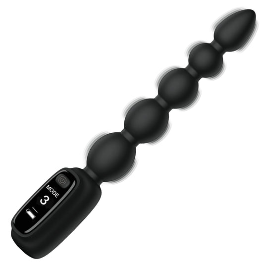 Bang! Silicone Anal Beads with Digital Display — 5 Graduated Beads, Black - 848518055309
