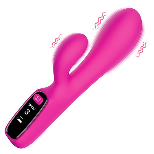 Bang! Silicone Rabbit Vibrator with LED Display, Pink, 7in - 848518055323