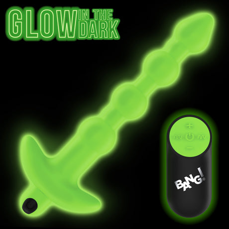 Bang! Glow-in-the-Dark Silicone Anal Beads — Remote, Rechargeable, Green - BNG-AH461