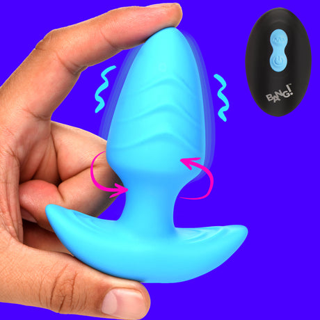 Bang! Rotating & Vibrating Silicone Butt Plug, Blue - 848518055880
