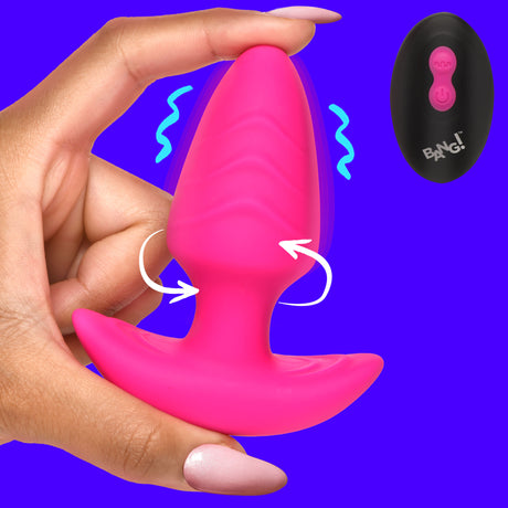 Bang! Rotating & Vibrating Silicone Butt Plug, Blue - 848518055880