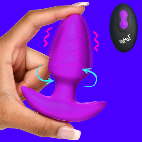 Bang! Rotating & Vibrating Silicone Butt Plug, Blue - 848518055880