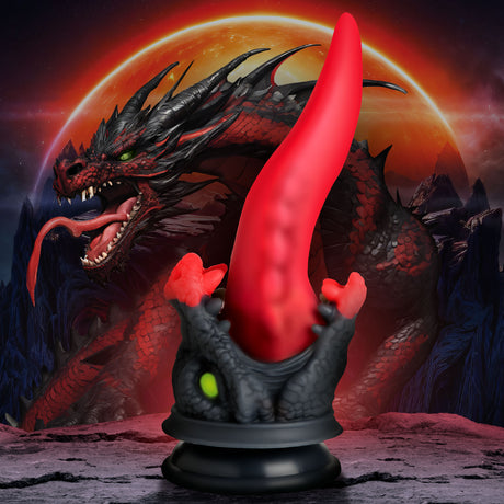 Creature Cocks Dragon Roar Silicone Dildo — 8.5in, Red & Black - 848518055941