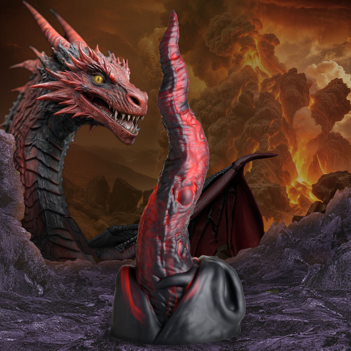 Creature Cocks Dragon Tongue Silicone Dildo, 9.6 in, Red/Black - 848518056559