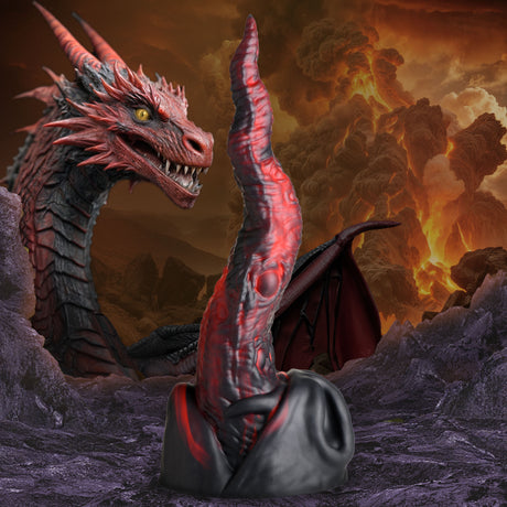 Creature Cocks Dragon Tongue Silicone Dildo, 9.6 in, Red/Black - 848518056559