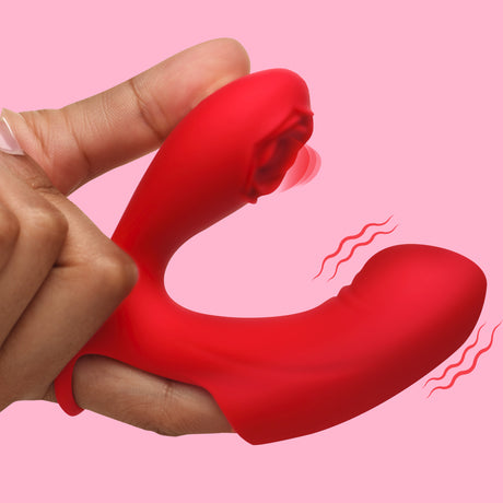 Bloomgasm Rose Touch Pulsing Silicone Finger Vibrator — Red - 848518056986
