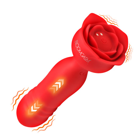 Bloomgasm Rose Delight Silicone Thrusting Vibrator — Red, Rechargeable - 848518056993
