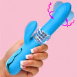 Bang! Rotating Beaded Silicone Rabbit Vibrator, Blue - 848518057013