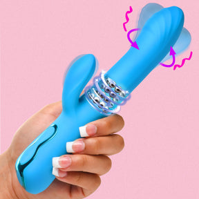 Bang! Rotating Beaded Silicone Rabbit Vibrator, Blue - 848518057013