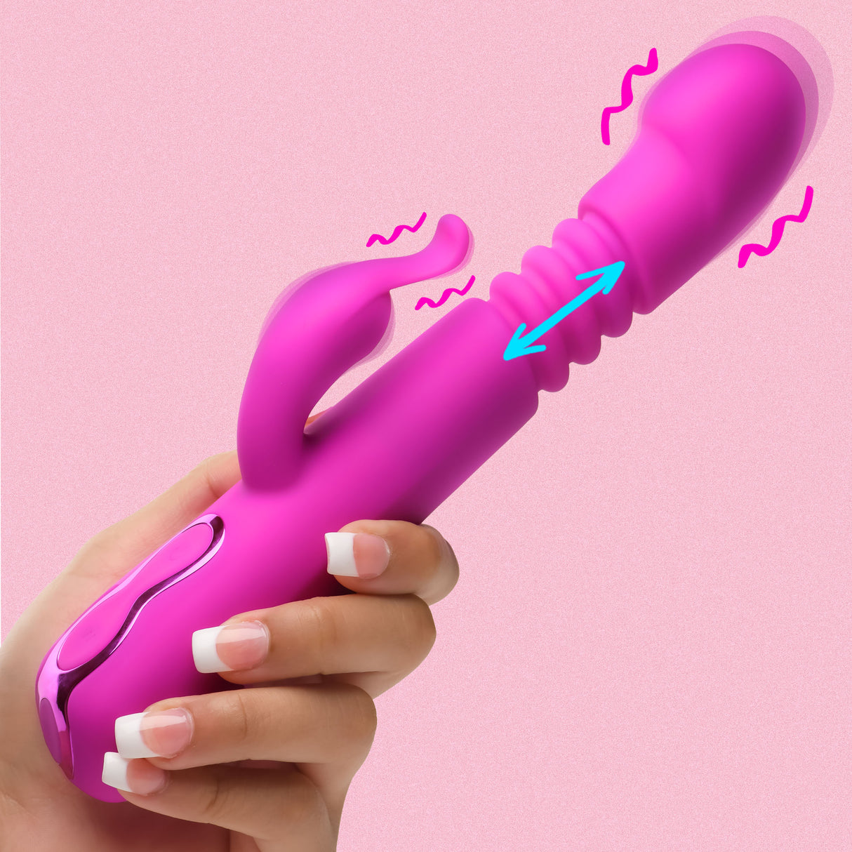 Bang! Thrusting Silicone Rabbit Vibrator — Purple, USB Rechargeable - 848518057037