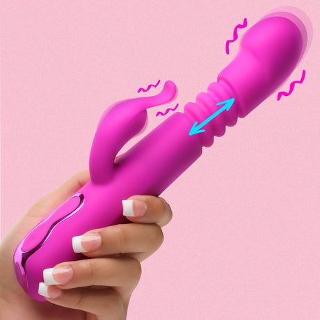 Bang! Thrusting Silicone Rabbit Vibrator — Purple, USB Rechargeable - 848518057037