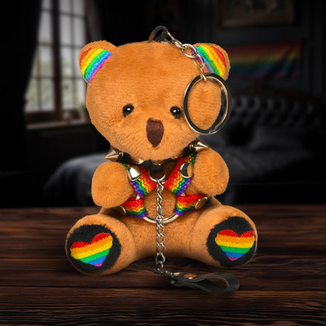 Master Series Pride Bear Keychain — Rainbow Harness & Removable Collar - MS-AH614