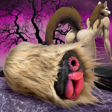 Creature Cocks Savage She‑Wolf Silicone Stroker — Two‑Tunnel, Removable Fur - CC-AH618