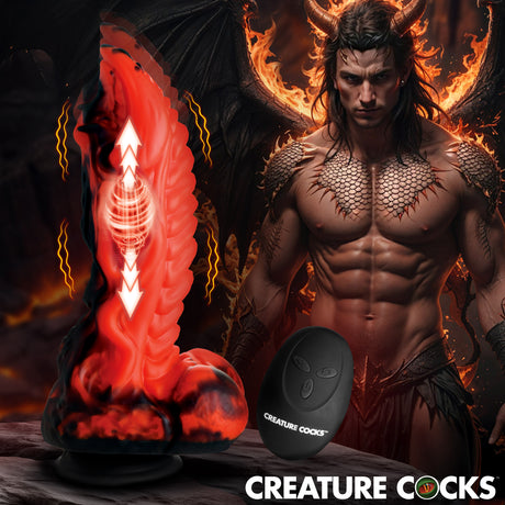 Creature Cocks Dragon Thrust Thrusting & Vibrating Silicone Dildo, Red/Black - 848518058492