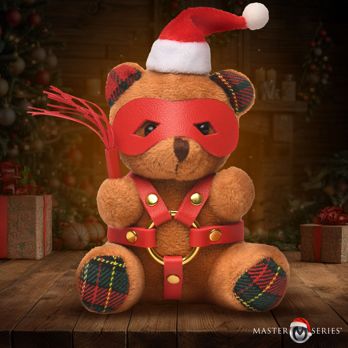Master Series Holiday Bondage Bear Keychain — Brown - 848518058812