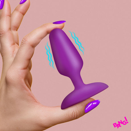 Bang! Flexible Vibrating Silicone Butt Plug — Purple, 3.1" Insertable - BG-AH720-PURPLE