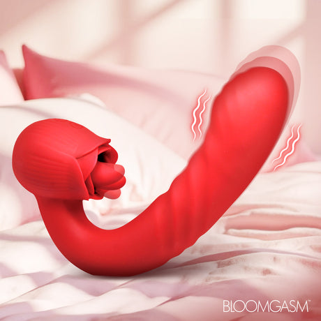 Bloomgasm Boom Bloom Licking & Thrusting Rose Vibrator, Red - 848518060730