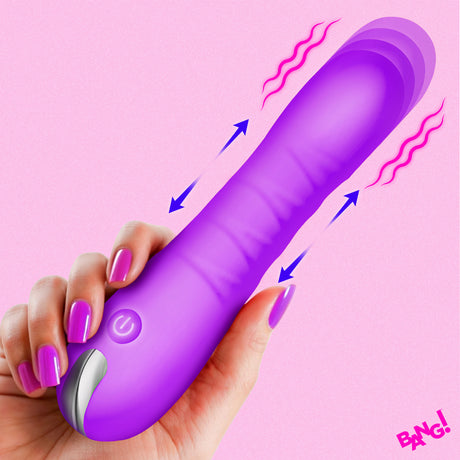 Bang! Thrusting & Vibrating Silicone Dildo, Purple — Extends to 6 in - 848518061157