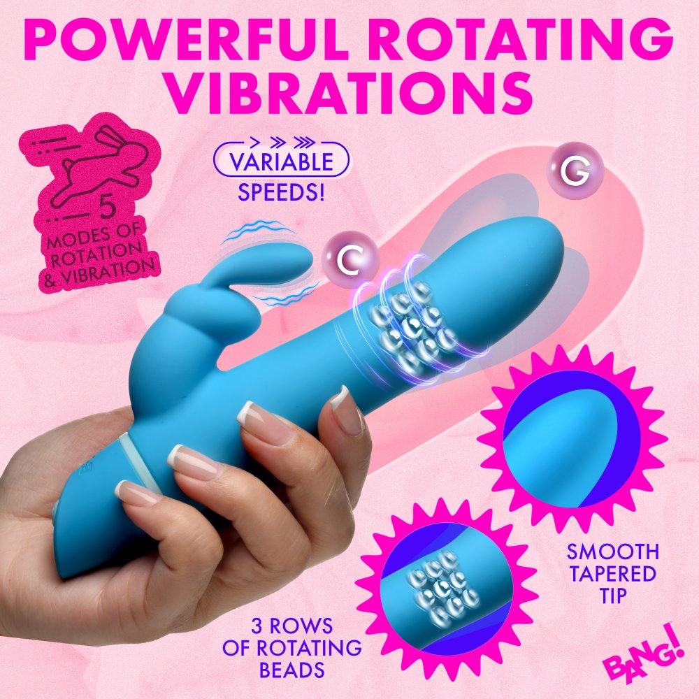 Rotating Beads Silicone Rabbit Vibrator- Blue - image 3