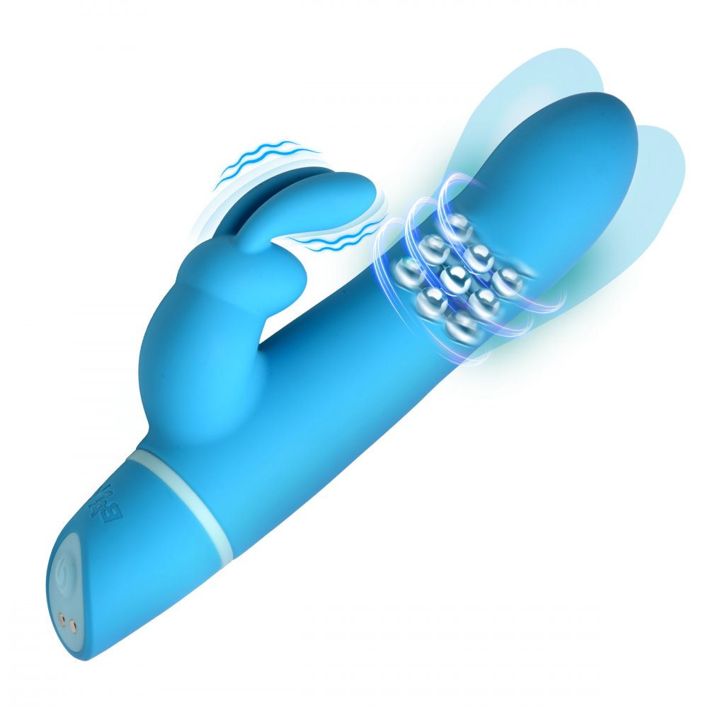 Rotating Beads Silicone Rabbit Vibrator- Blue - image 5