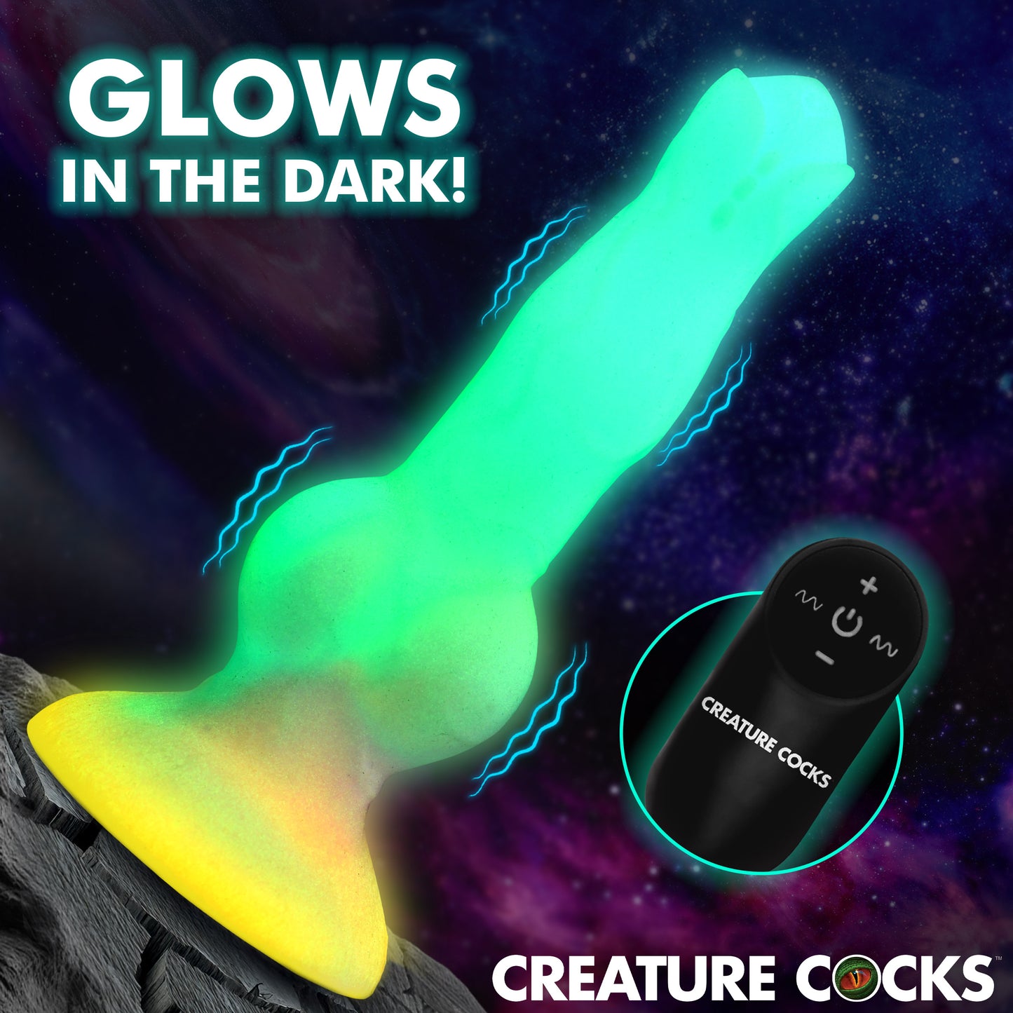 Astro Cock Vibrating Glow-in-the-Dark Silicone Dildo by Creature Cocks