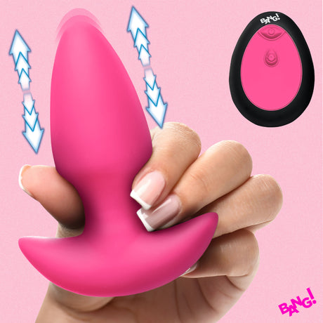 Bang! Thrusting & Vibrating Silicone Butt Plug, Black - BNG-AH832-BL