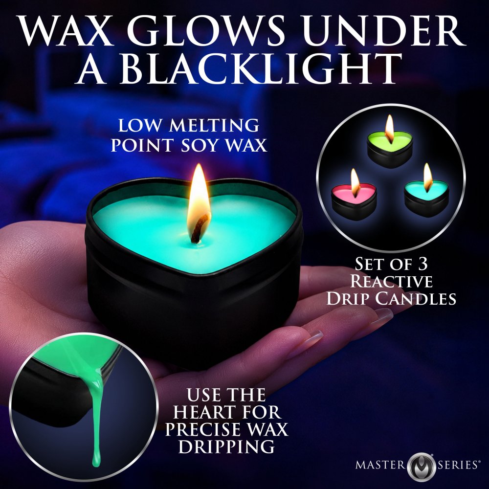 Burning Heart Blacklight Reactive Heart Drip Candle Set of 3 - image 2
